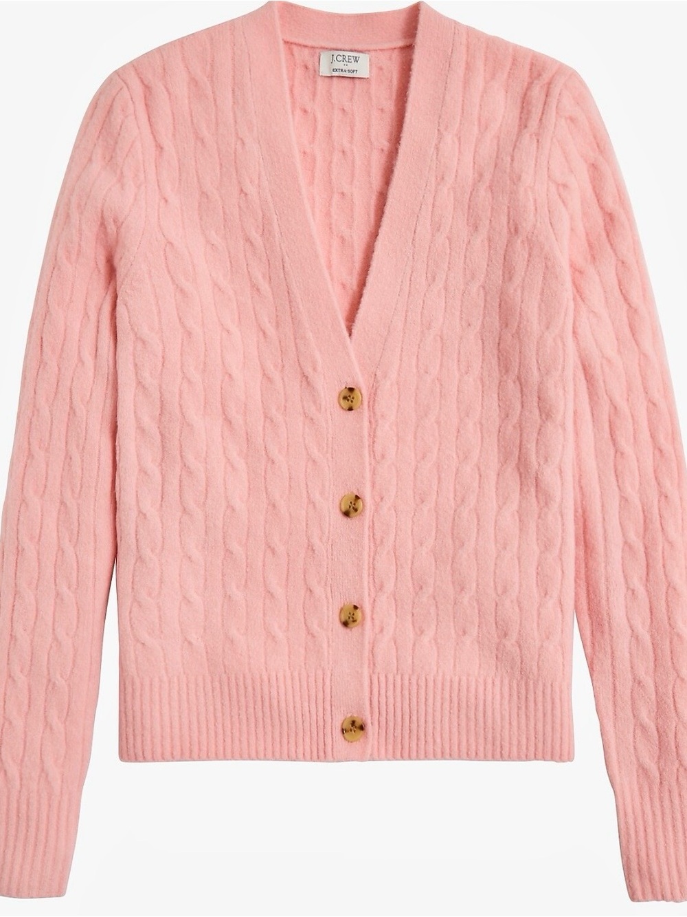 J. Crew Soft Pink Cable-Knit V-Neck Cardigan